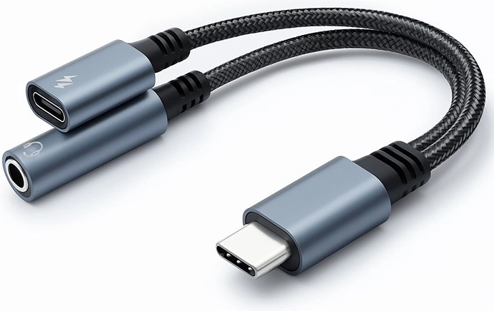 Adaptador USB-C 2en1 con Jack 3,5 mm y PD 15W - 10 cm
