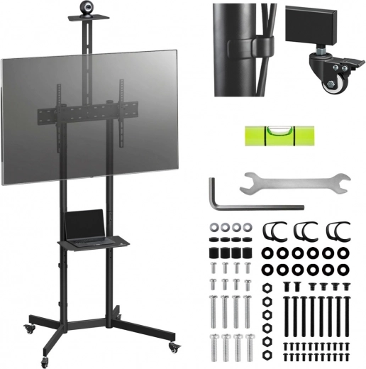 Soporte de TV móvil con estante y soporte para cámara de 37–70" hasta 45 kg