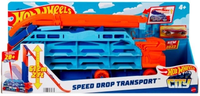 Transportador Hot Wheels City 2 en 1 con descenso épico de 60 cm