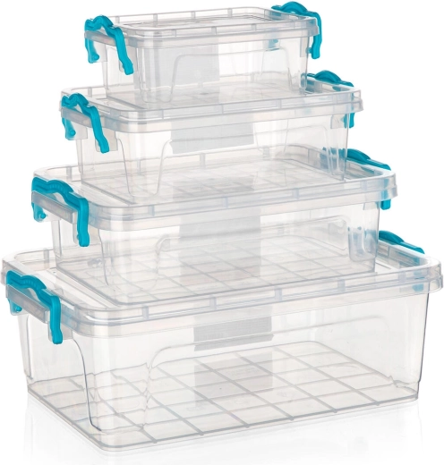 Juego de cajas de almacenamiento GEMA 4 uds con clips turquesa, transparente