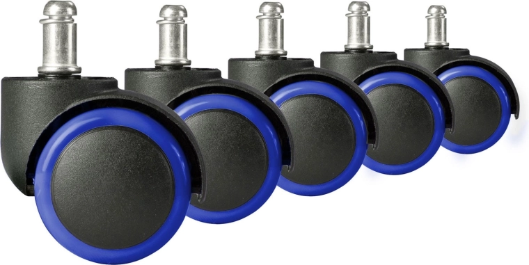 Ruedas de goma para silla de oficina, negras y azules, 5 unidades