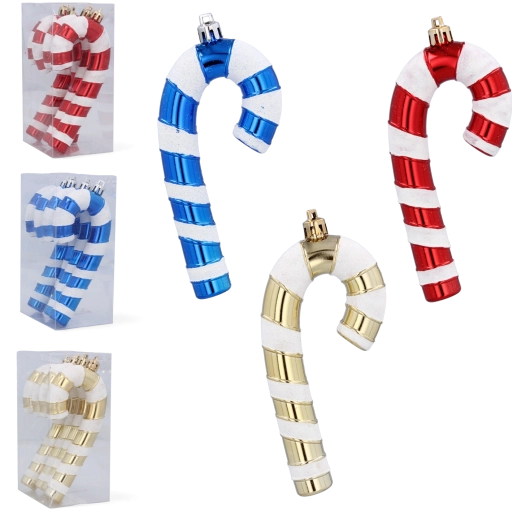 Set de 4 adornos navideños con forma de bastón de caramelo 13 cm