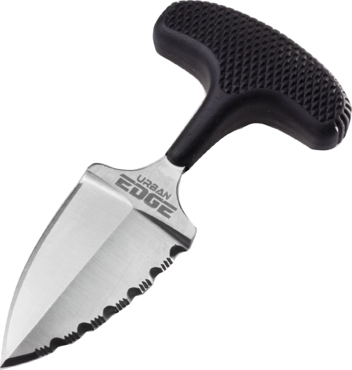 Daga de empuje Cold Steel Urban Edge 50/50 con filo combinado, 6,4 cm, negra, Kray-Ex, funda Secure-Ex