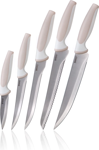 Juego de cuchillos de cocina TRINITY CULINARIA, color crema, 5 piezas