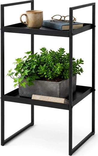 Mesa auxiliar metálica negra con dos estantes 27 × 27 × 54 cm