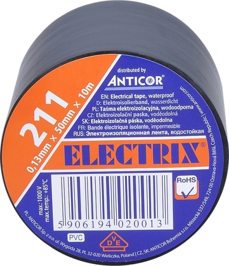 Solight cinta aislante eléctrica 50 mm × 0,13 mm × 10 m negra