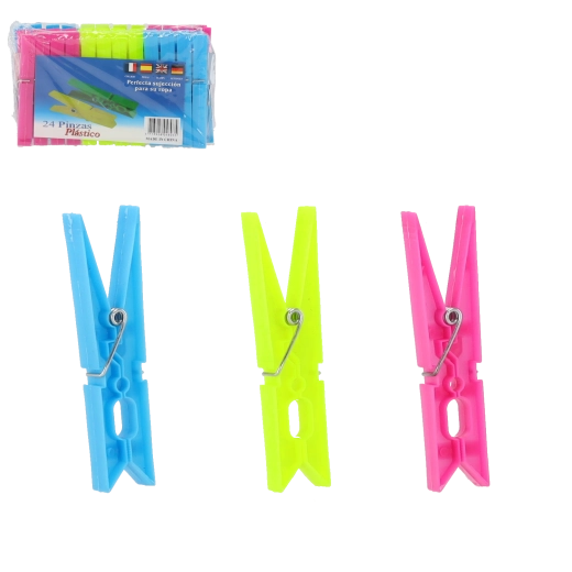 Pinzas de plástico para la ropa, resistentes con muelle fuerte – set de 24 uds.