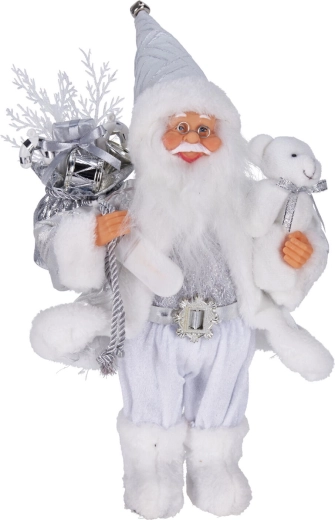 Decoración navideña de Papá Noel de pie con iluminación LED, plateada, 30 cm