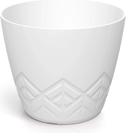 Maceta de plástico Areco 11,9 cm – blanca, patrón geométrico