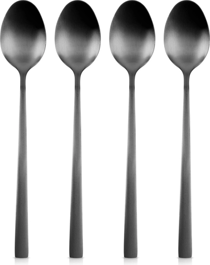Juego de cucharillas de cóctel negras de acero inoxidable, 4 uds.