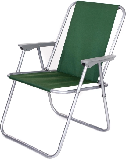 Silla de jardín plegable de metal con asiento textil verde