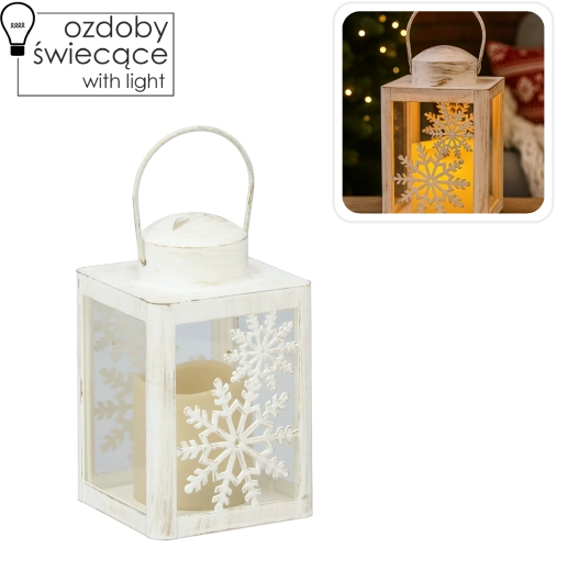 Farol navideño con vela LED 10 × 10 × 17 cm - 1 pieza