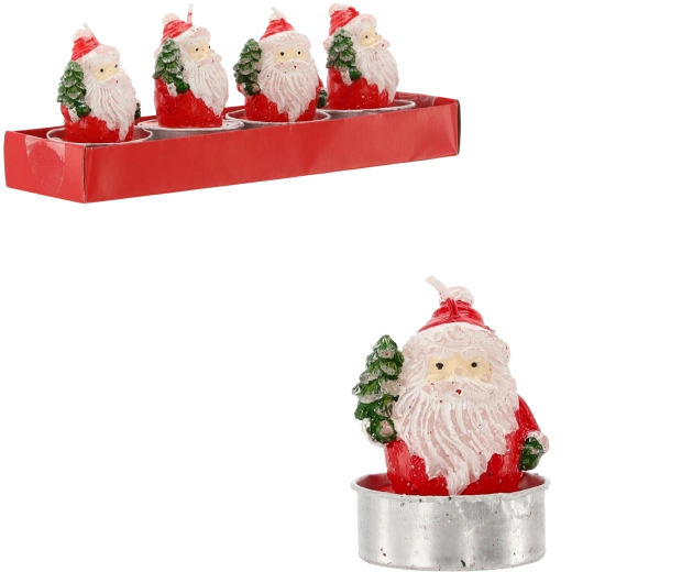 Set de velas navideñas decorativas con motivo de San Nicolás y árbol, 4 uds.