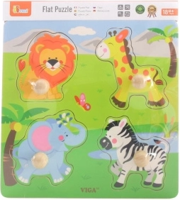 Encajable de madera con animales del zoo y asas grandes