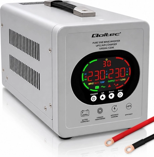 Fuente de alimentación de respaldo UPS Qoltec con onda sinusoidal pura 1000 VA / 720 W