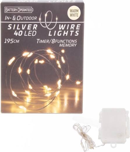 Guirnalda de luces LED en alambre fino 40 LED amarillo cálido con temporizador para uso interior y exterior