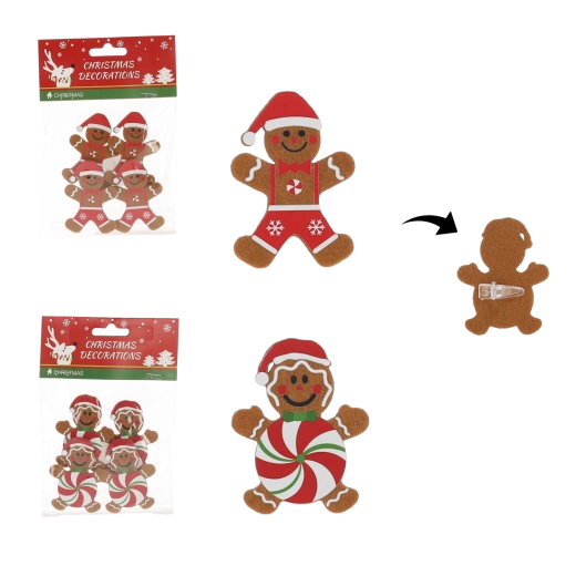 Juego de adornos de pan de jengibre con pinzas 4,5 × 6,5 cm, 4 uds.
