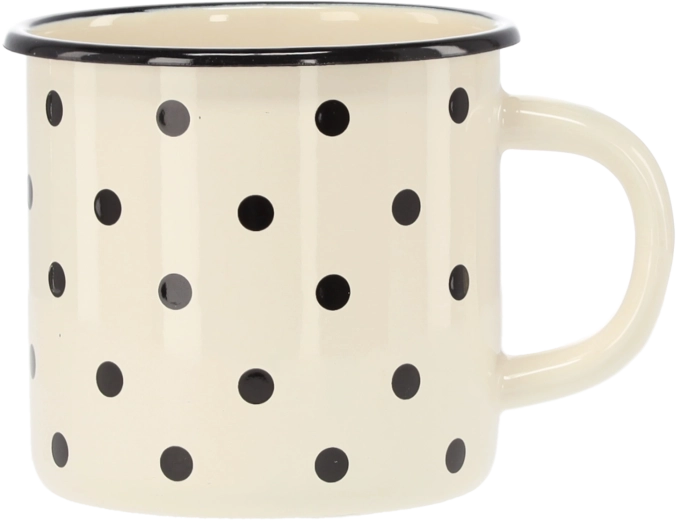 Taza esmaltada 1 l blanca con lunares, diámetro 11 cm