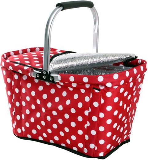 Cesta de compra térmica plegable con cremallera TORO, rojo con lunares