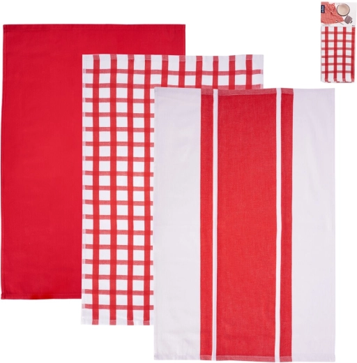 Juego de paños de cocina en diseño rojo y blanco, 3 uds