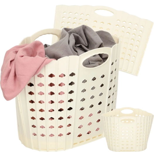 Cesto para la ropa plegable con asas, color crema