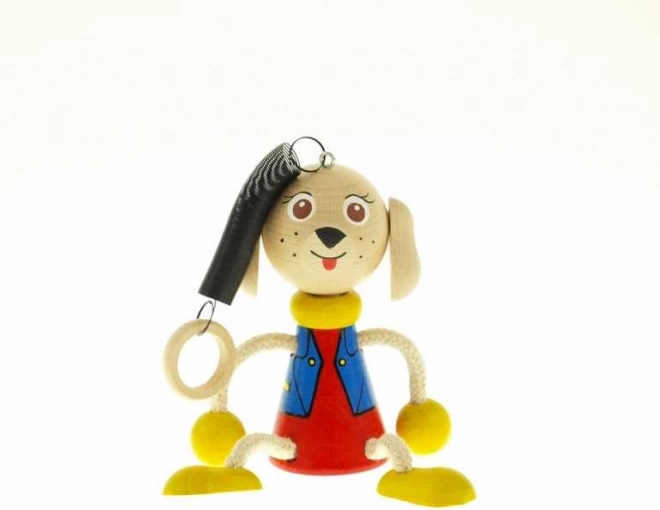 Perro con muelle, juguete colgante de madera