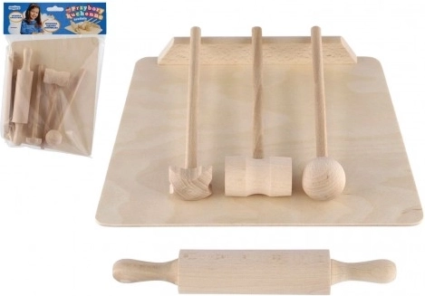 Set de cocina de madera para niños: tabla de cortar, rodillo y maza de 23 cm