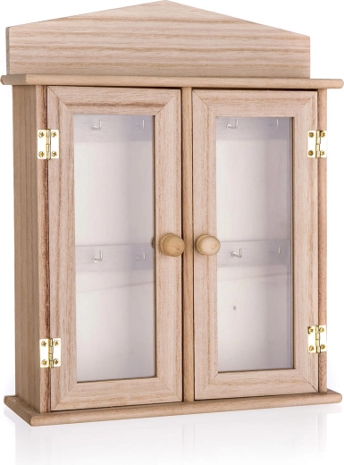 Caja de madera para llaves con puertas de cristal 27 × 22 × 6,5 cm