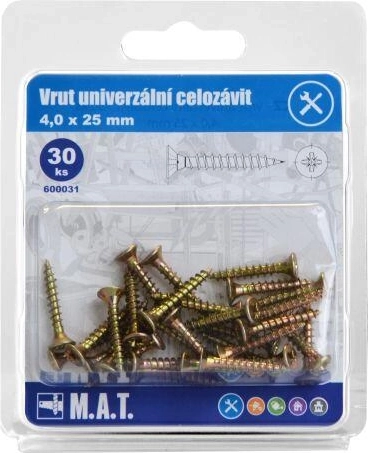 Tornillo universal de rosca completa 4,0 × 25 mm, galvanizado (30 uds)