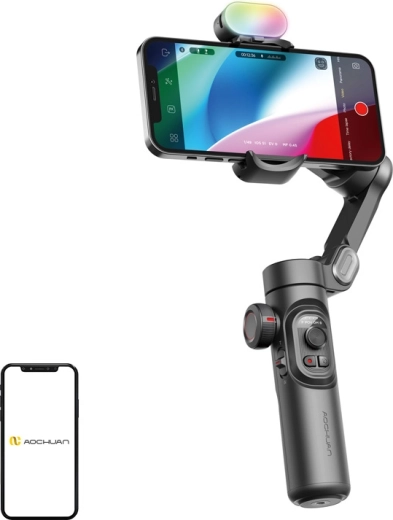 Aochuan smart xe estabilizador inteligente de 3 ejes para móvil con luz rgb negro