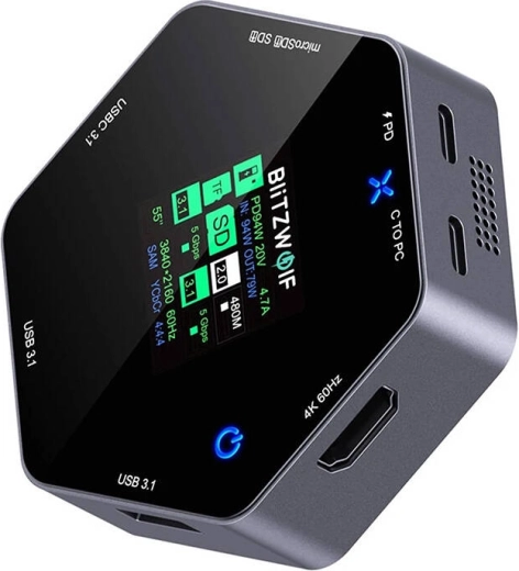 Blitzwolf Estación de Acoplamiento 8 en 1 BW-TH16 USB 100W con Pantalla LCD