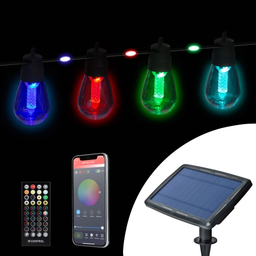 Cadena de luces solares inteligentes con LED RGB de colores, 14,5 m, Bluetooth
