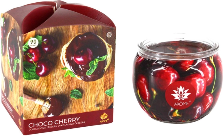 Vela aromática en vaso de vidrio chocolate y cereza 90 g
