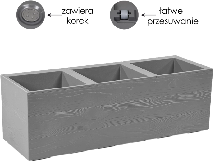 Macetero Karo 90 × 30 cm gris con ruedas