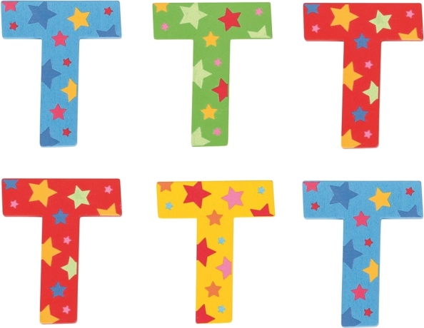Bigjigs Toys letra T con estrellitas – madera 7×7 cm