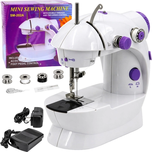 Máquina de coser mini portátil con iluminación LED, 2 velocidades y pedal
