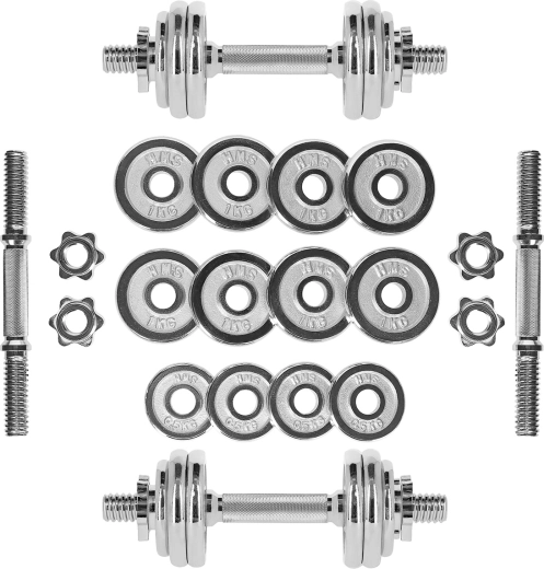 Set de mancuernas cromadas HMS de 15 kg en maletín