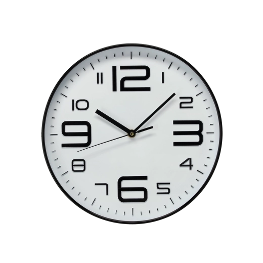 Reloj de pared redondo 30,2 × 30,2 × 4,3 cm blanco con números negros
