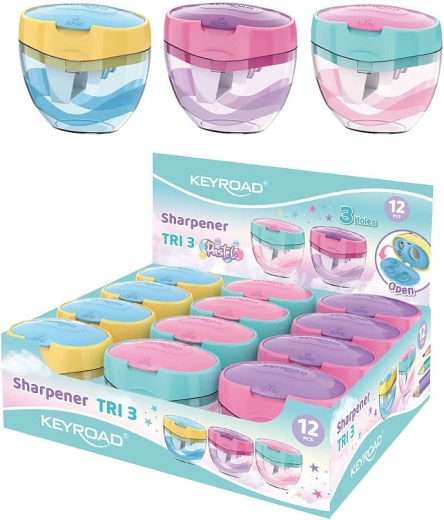 Sacapuntas Keyroad Tri Plus pastel, de tres orificios con depósito de gran capacidad