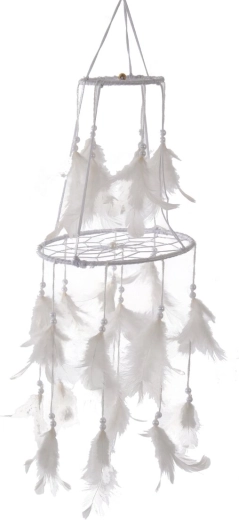 Atrapasueños de algodón de varios niveles con plumas, blanco, 52 cm