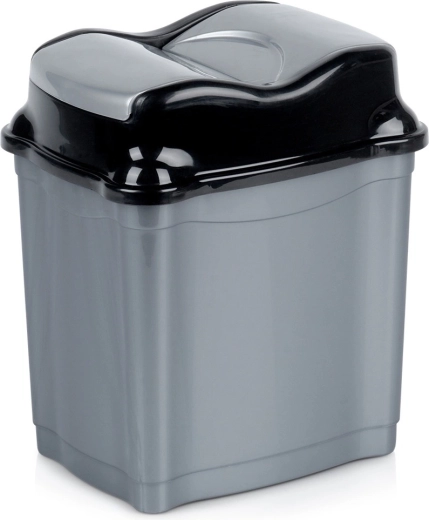 Papelera de plástico de 5 l con tapa basculante, gris