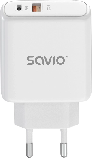 Cargador de pared 20 W SAVIO LA-12 con USB-C PD y USB-A QC