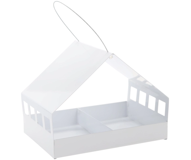 Comedero colgante metálico para pájaros con forma de casita 33 × 23 × 25 cm