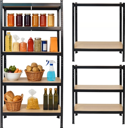 Estantería metálica de almacenamiento 2 en 1 en color negro, 5 estantes de MDF 180 × 90 × 40 cm