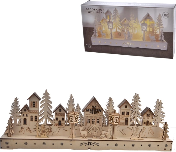 Casita de madera con iluminación LED marrón 45 × 6 × 15 cm