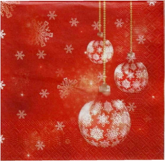 Servilletas navideñas con bolas rojas 33 × 33 cm, 3 capas - 1 pieza