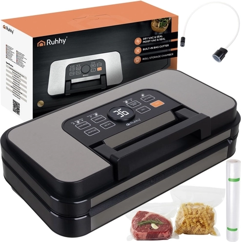 Envasadora al vacío de bolsas RUHHY 125 W con doble bomba y cuchilla