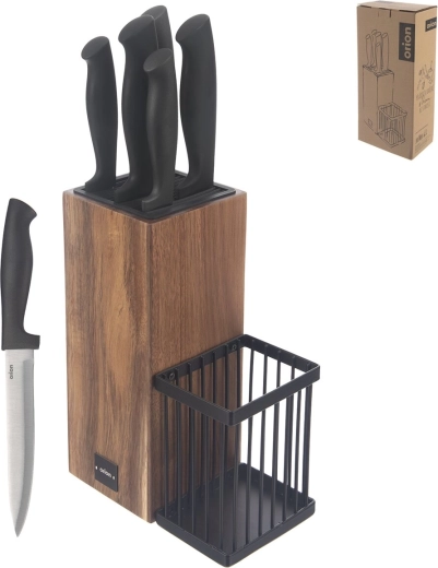 Soporte para cuchillos de madera de acacia y metal con juego de cuchillos de cocina