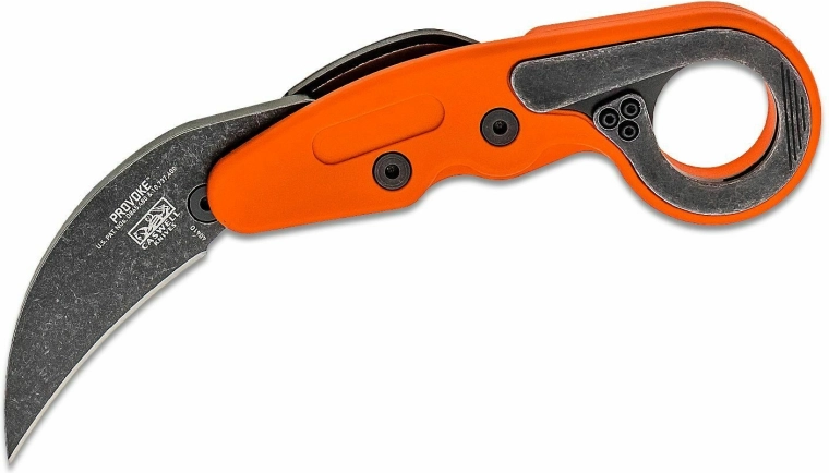 CRKT Provoke Orange karambit navaja plegable 6,3 cm con hoja stonewash y empuñadura Grivory