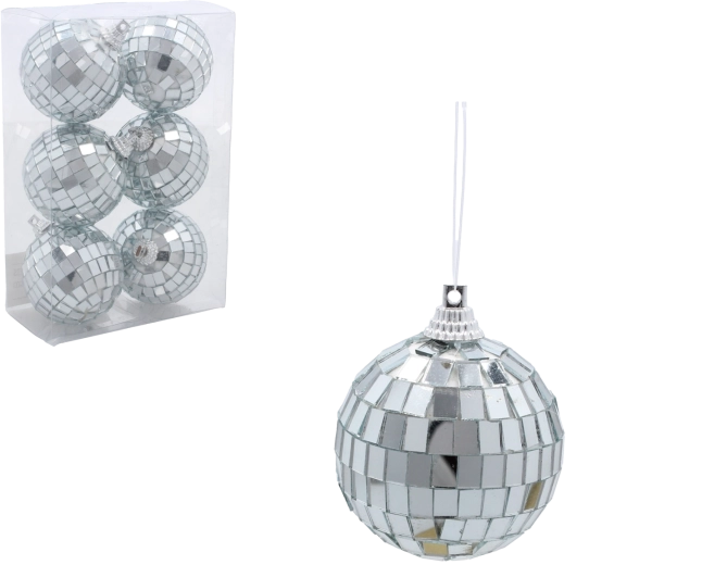 Set de 6 bolas navideñas plateadas espejadas de 5 cm